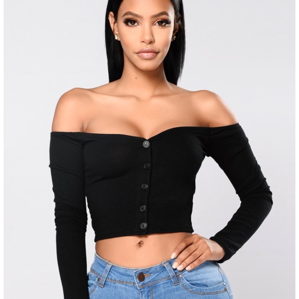 Black off the shoulder crop top